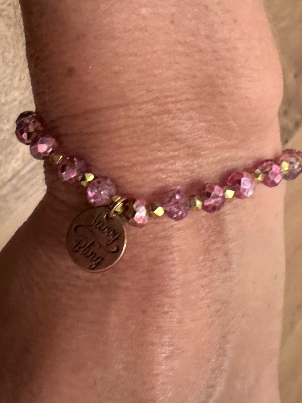 Pink Crystal Bead Bracelet with Charm